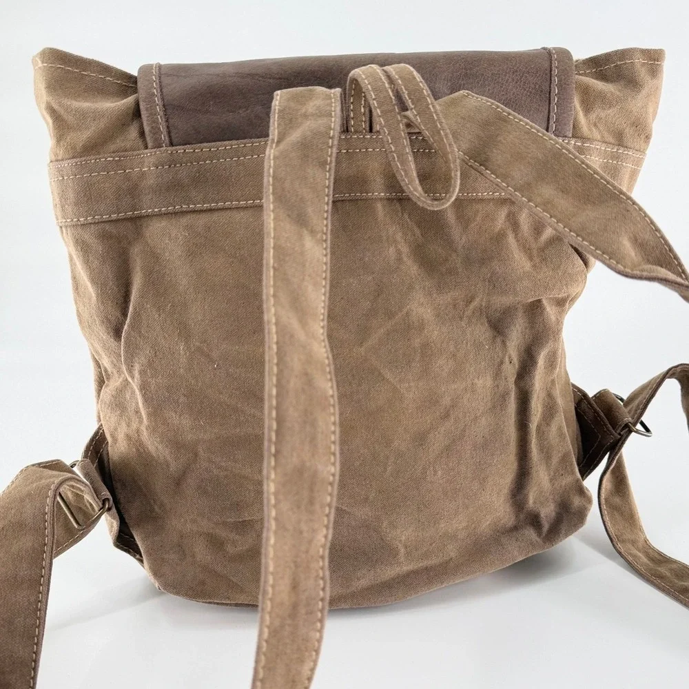CLEA RAY Le Jardin Floral Canvas Leather Backpack Purse Upcycled Brown